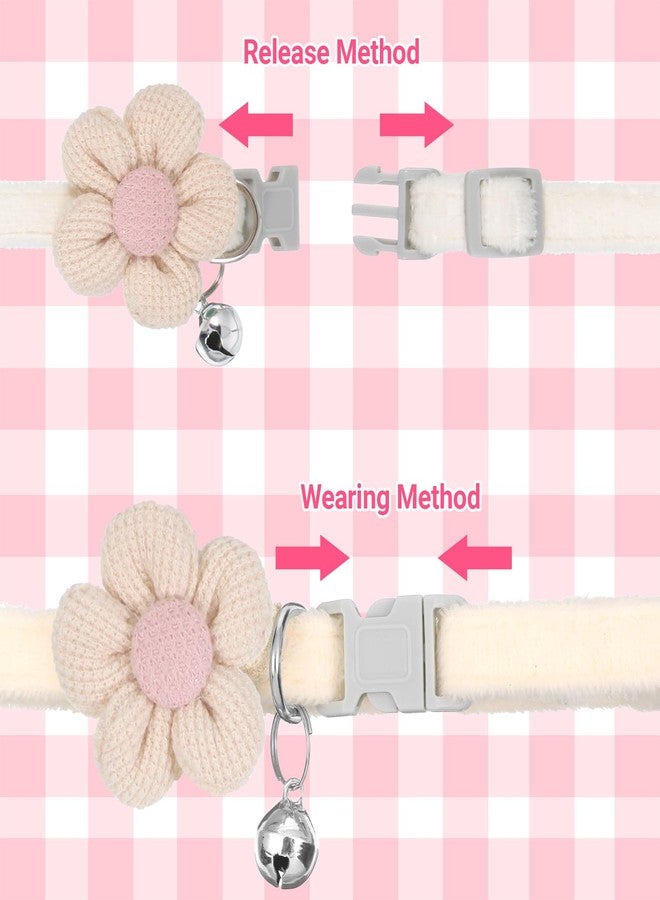 Gtziqa Small Dog Collar with Flower, 2 PCS Puppy Collar Small Dog Collars for Female Dogs Adjustable Cute Dogs Collars with Bell for Girl Boy Little Kitten Pet (Pink, White, XS) - Image 3
